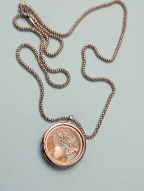 Silver Tone Floating Charm Memory Locket Necklace